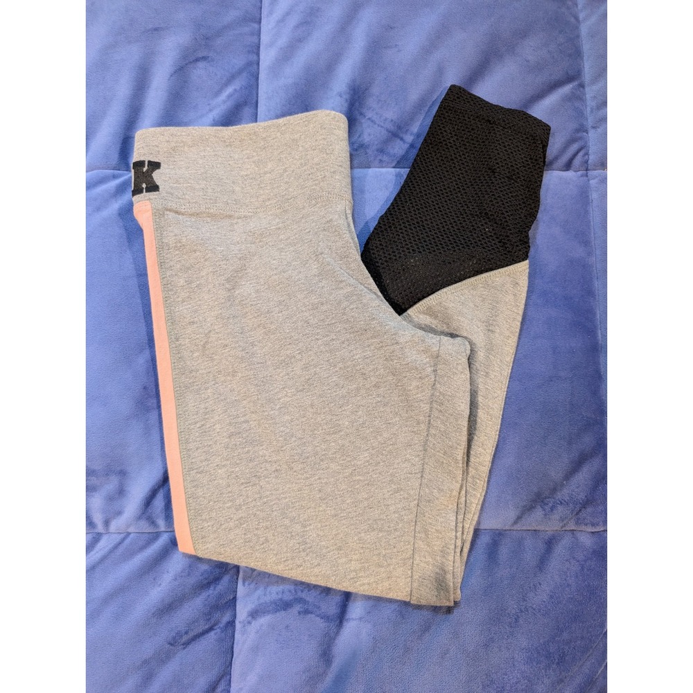 Victoria's Secret PINK Yoga Leggings Womens Grey Pink Mesh Trim‎ - Size S